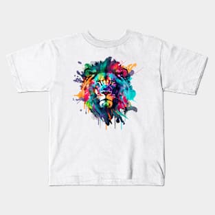 Colorful Lion Head Splash Art T-Shirt Lion Lover Kids T-Shirt